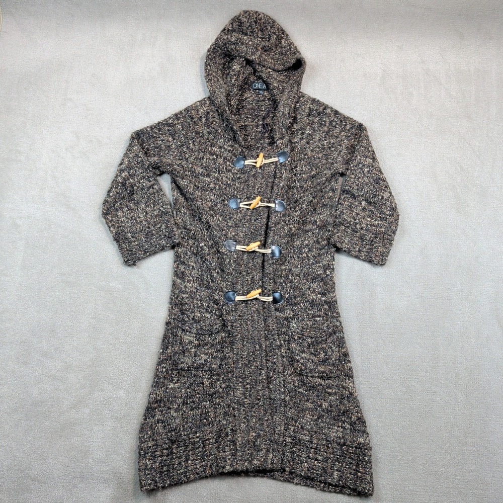 One A Boho Cabin Core Toggle Hooded Longline Cardigan Sweater Large Brown Marled